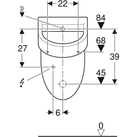 Pisuar Geberit Flow, dopływ z tyłu, odpływ do tyłu: T=33cm, Odpływ=Do tyłu, Dopływ=Z tyłu, Biały