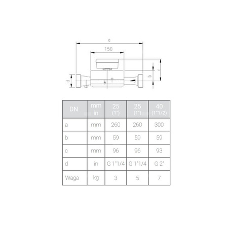 Ciepłomierz ultradźwiękowy rozdzielny z wewnętrznym Modułem M-BUS, typu HYDROSONIS UP DN 40 Qp=10 m3/h, Tmax: 130st.C, L=300 mm