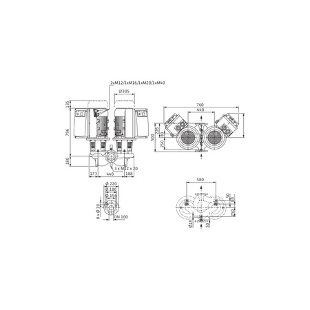 Pompa obiegowa WILO CronoTwin-DL-E 100/150-15/2-R1-S1 typu in-line z silnikiem znormalizowanym 50/60 Hz, moc silnika 15kW 27.8 A 2900 obr/min, wlot Kołnierz DN 100
