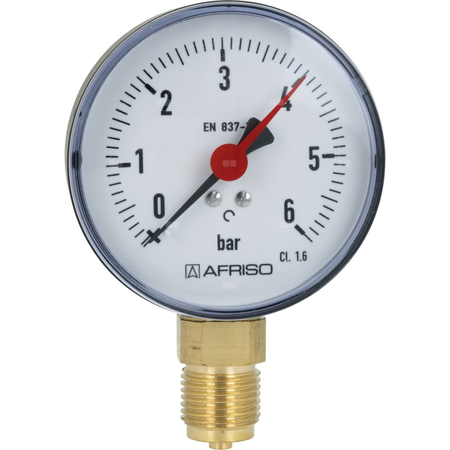 Manometr z rurką Bourdona AFRISO RF standardowy 0/6 bar G1/2B radialne fi 80 mm, kl. 1.6%