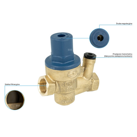 Regulator ciśnienia wody AFRISO BPR 411 mosiądz, GW 1/2'', 16 bar