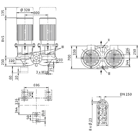 Pompa obiegowa WILO CronoTwin-DL 150/250-15/4-S1 typu in-line z silnikiem znormalizowanym 50 Hz, moc silnika 15kW 29.8 A 1450 obr/min, wlot Kołnierz DN 150