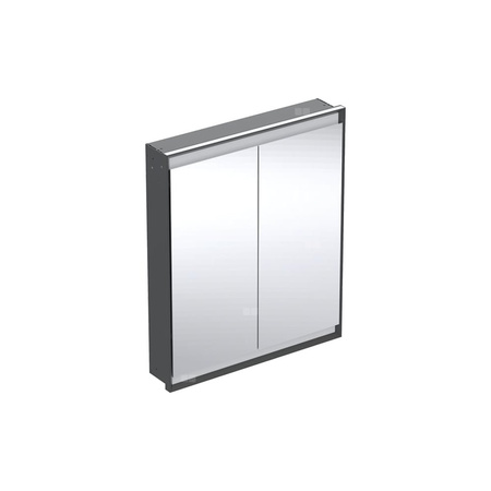 Szafka z lustrem Geberit ONE z ComfortLight i dwojgiem drzwi, montaż podtynkowy, wysokość 90 cm: B=75cm, Czarny mat / Aluminium malowane proszkowo