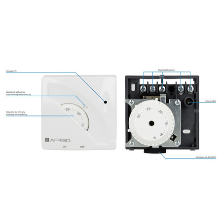 Termostat AFRISO TA3 z diodą LED zasilanie 230 V AC włącz/wyłącz 10-30'C