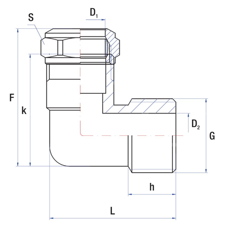 Złącze dwójnik 90° RUMET Mosiądz 22 mm x 3/4'' (GZ)