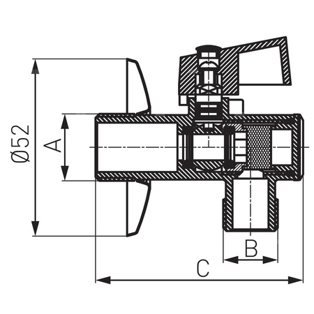 Zawór kulowy FERRO Z filtrem z rozetą 1/2'' x 3/8'' GZ kątowy, uchwyt: motylek