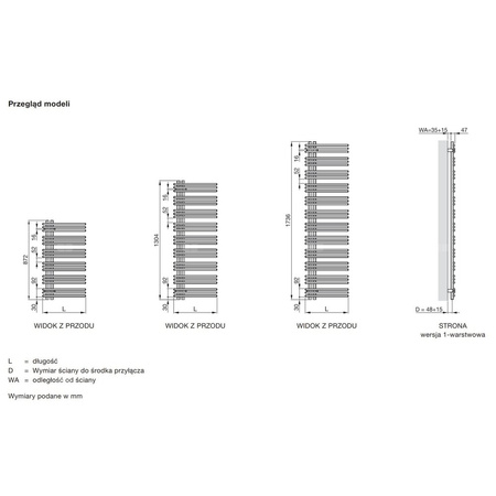 Grzejnik elektryczny ZEHNDER Yucca Asym 1876 x 478 mm, kolor biały, moc 600 W