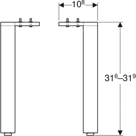 Zestaw nóg Geberit, wąskie (2 szt.): H=31.6cm, Chrom błyszczący