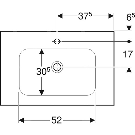 Umywalka GEBERIT iCon Light prostokątna, biała, 750mm, otwór na baterię na środku, bez odpływu przelewowego, półki z obu stron