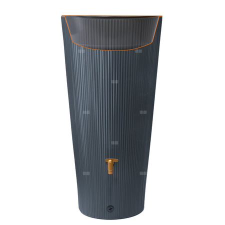 Zbiornik na wodę deszczową VASO Dekor 2w1, zbiornik 220l, ciemny grafit z donicą na rośliny i kranem Aqua Quick