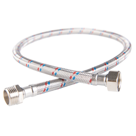 Wąż przyłączeniowy elastyczny FERRO z oplotem (stal), GW x GZ, 1/2'' x 1/2'', długość 60 mm, z uszczelką