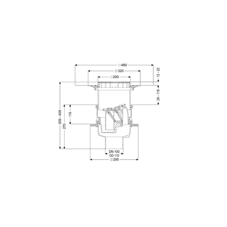 Wpust Universale Plus z el. przeciwzal., syfonem, osadnikiem, Variofix, ruszt 200x200 ze stali