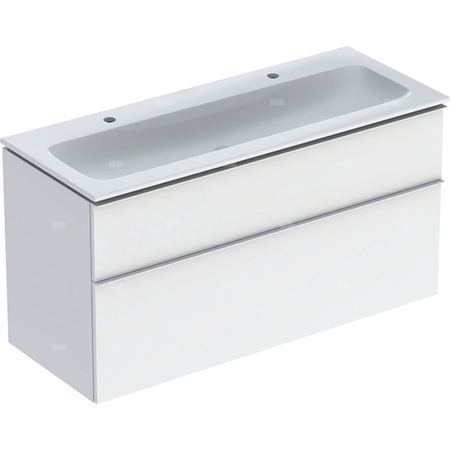 Zestaw umywalki meblowej Geberit iCon, slim rim, z szafką pod umywalkę, z dwoma szufladami i odpływowo-przelewowym do umywalki: B=120cm, Umywalka: biały, Korpus i front: biały / lakierowany na wysoki połysk, Uchwyt: biały / powlekany proszkowo, matowy