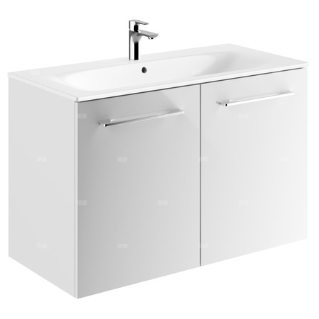 Zestaw umywalki meblowej Geberit Selnova Square, slim rim, z szafką pod umywalkę, z dwoma drzwiami: B1=98.8cm, T=50.2cm, Otwór na baterię=Na środku, Przelew=Widoczny, Biały