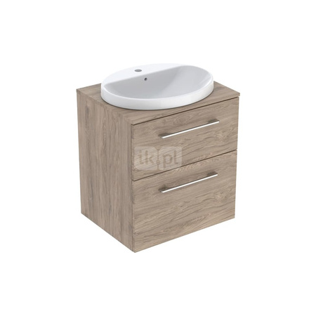 Umywalka GEBERIT Variform eliptyczna, biała, 550mm, otwór na baterię na środku, wpuszczana w blat, z odpływem przelewowym, półka od ściany