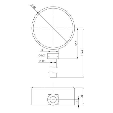 Termometr bimetaliczny AFRISO BiTh fi 80 mm 0…120'C tuleja 63 mm połączenie rad