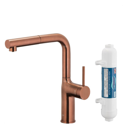 DUERO PURE MOVE PULL-OUT Bateria kuchenna z funkcją filtracji wody i wyciąganą wylewką, Brushed rose gold + Filtr HYDRO+