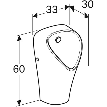 Pisuar Geberit Narva, dopływ z tyłu, odpływ do tyłu lub w dół: T=30cm, Odpływ=Do tyłu, Dopływ=Z tyłu, Biały