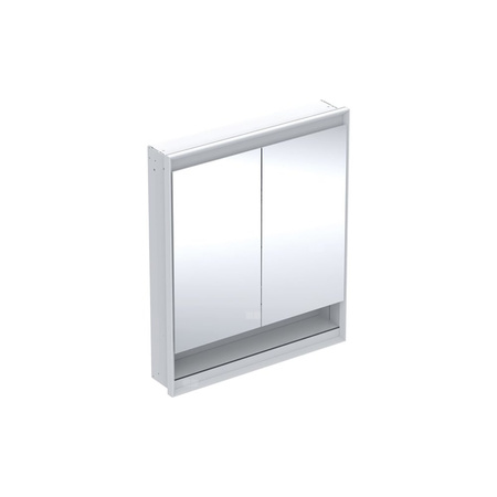 Szafka z lustrem Geberit ONE z wnęką i ComfortLight, z dwoma drzwiami, montaż podtynkowy, wysokość 90 cm: B=75cm, Biały / Aluminium malowane proszkowo