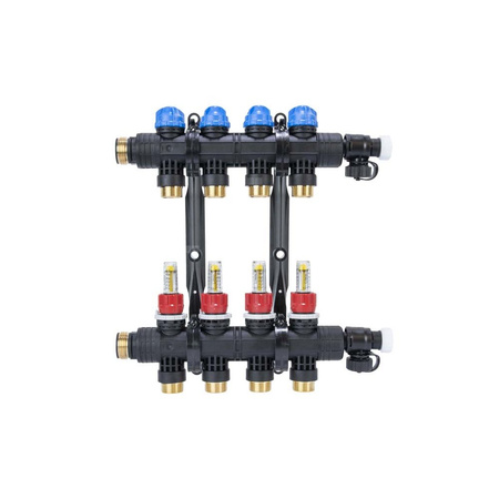 Rozdzielacz do ogrzewania podłogowego AFRISO ProCalida EF1 K 4-obieg. poliamid GZ 1'' x euroconus 3/4'' + przepływomierz + zawór napełn/spust