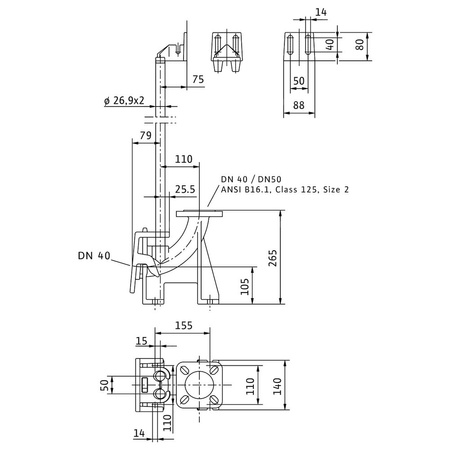 Stopa sprzęgająca żeliwo dł.150mm szer.260mm WILO