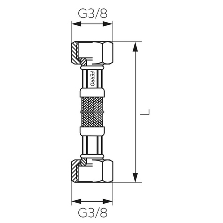 Wąż przyłączeniowy elastyczny FERRO z oplotem (stal), GW x GW, 3/8'' x 3/8'', długość 20 mm