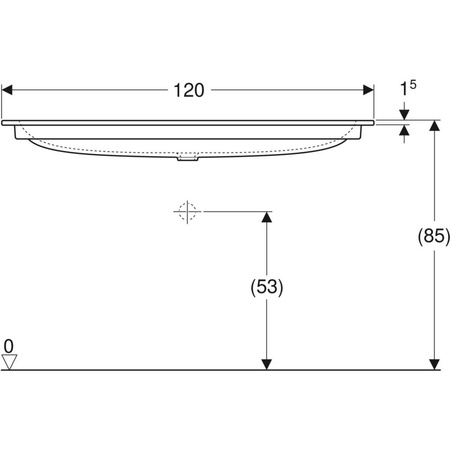 Umywalka GEBERIT iCon 2-stanowiskowa prostokątna, biała, 1200mm, bez otworu na baterię, nakładany od góry, bez odpływu przelewowego, półka od ściany