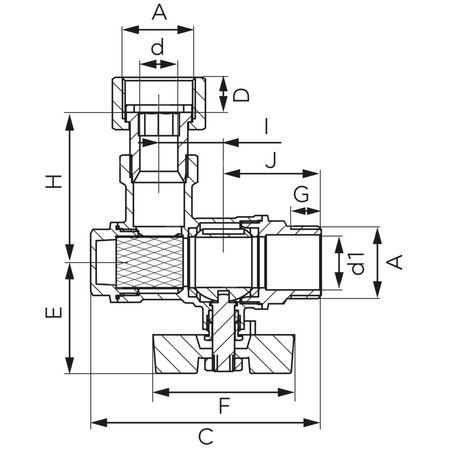 Zawór kulowy kątowy z filtrem, z półśrubunkiem, nakrętno-wkrętny, z motylkiem, 3/4"