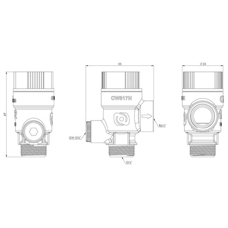 Zawór przelewowy AFRISO MS z wyjściem na manometr mosiądz 2 bar GZ x GW 1/2'' x 3/4''
