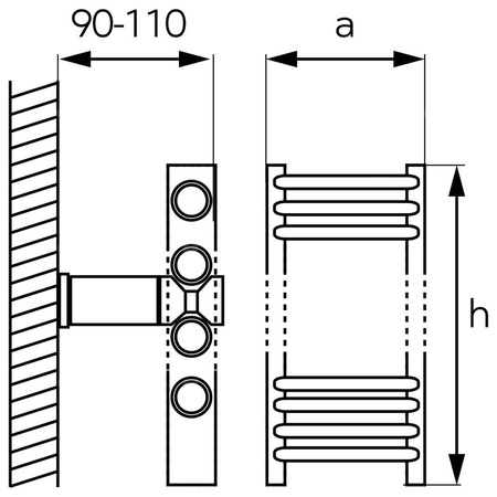 Grzejnik drabinkowy FERRO Prosty, podłączenie dolne, rozstaw 555, wym. 1200 x 600 mm, kolor biały, moc 607W