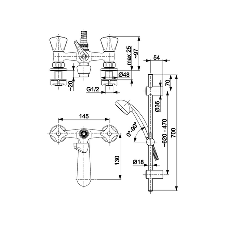 Bateria wannowa stojąca KFA Armatura STANDARD, kolor chrom