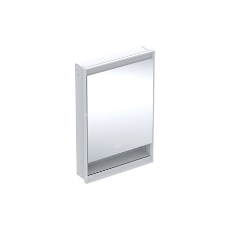 Szafka z lustrem Geberit ONE z wnęką i ComfortLight, z jednymi drzwiami, montaż podtynkowy, wysokość 90 cm: B=60cm, Biały / Aluminium malowane proszkowo, Drzwi=Zawias po prawej