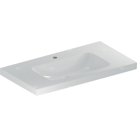 Umywalka GEBERIT iCon Light prostokątna, biała, 900mm, otwór na baterię na środku, bez odpływu przelewowego, półki z obu stron