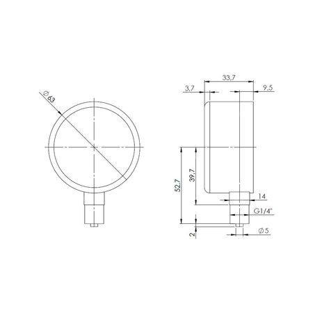 Ciśnieniomierz różnicowy AFRISO KP D201 -400/0 mbar mosiądz G1/4B radialne fi 63, kl. 1.6%