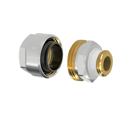 Złącze FLAMCO MEIBES PLUS DVGW dwuczęściowy, mosiądz (niklowanie) / mosiądz (niklowanie), 1/2'' x 3/8'' (GZ gazowy walcowy x PZ), 48 mm z uszczelką, PN10 bar