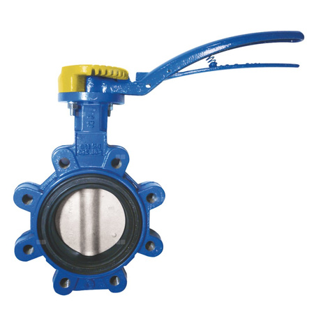 Przepustnica z otworami gwintowanymi SYLAX GAS z dźwignią ręczną, dysk: AISI316, wykładzina: NBR, korpus: GGG40 epoksyd., Pnom 0,6 MPa, tmax=60 st.C DN100