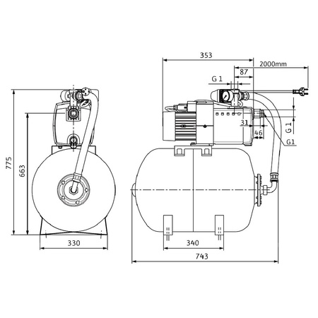 Pompa do zaopatrzenia w wodę Hydrofor Wilo-HiMulti 3H100/2-43 samozasysający system zapoatrzenia w wodę z ciśnieniowym naczyniem przeponowym. Zbiornik 100l, prosta instalacja, wysokosprawna hydraulika, niskie zużycie prądu, cicha praca.