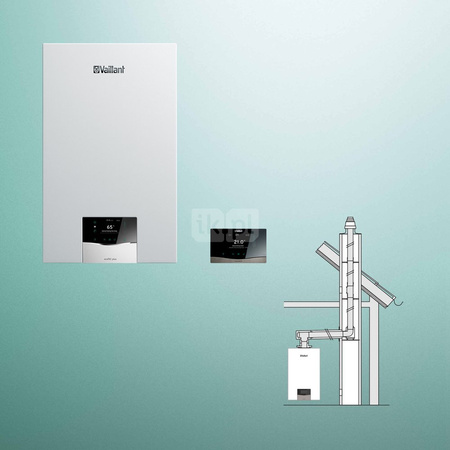 Pakiet - Kocioł gazowy dwufunkcyjny VAILLANT ecoTEC plus VCI 26CS/1-5 kondensacyjny wiszący 2.8-21.0 kW + Regulator sensoCOMFORT 720 + Zestaw powietrzno-spalinowy szachtowy 