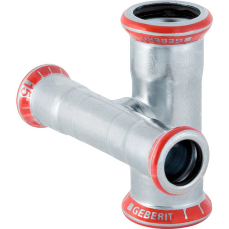 Czwórnik GEBERIT Mapress C-Stahl 90' stal, 22 mm x 18 mm x 22 mm x 18 mm DN 20 x DN 15 x DN 20 x DN 15, mz x mz x mz x mz