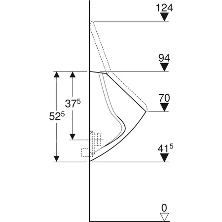 Pisuar Geberit Corso do pokrywy, dopływ z tyłu, odpływ do tyłu: T=32cm, Odpływ=Do tyłu, Dopływ=Z tyłu, Biały