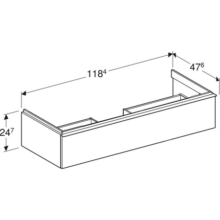 Szafka pod umywalkę Geberit iCon, z jedną szufladą: Szerokość umywalki=120cm, Korpus i front: biały / lakierowany matowy, Uchwyt: biały / powlekany proszkowo, matowy