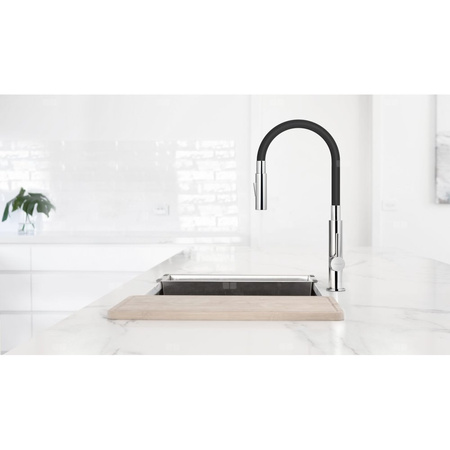 Bateria zlewozmywakowa FERRO ZUMBA SLIM 2F, kolor chrom, czarna wylewka