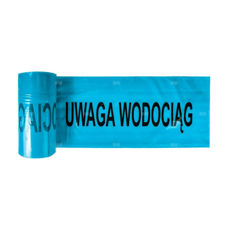 Taśma ostrzegawcza kolor niebieski Napis "UWAGA WODA" QIK 100 m x 200 mm