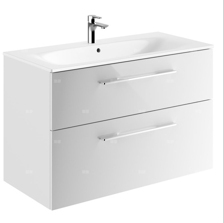 Geberit Selnova Square Zestaw szafki pod umywalkę, z dwiema szufladami, B100cm, H65.2cm, T50.2cm, biały, z umywalką meblową, cienki rant, z przelewem, z otworem na baterię