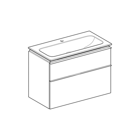 Umywalka GEBERIT iCon prostokątna, biała, 750mm, otwór na baterię na środku, nakładany od góry, bez odpływu przelewowego, półka od ściany