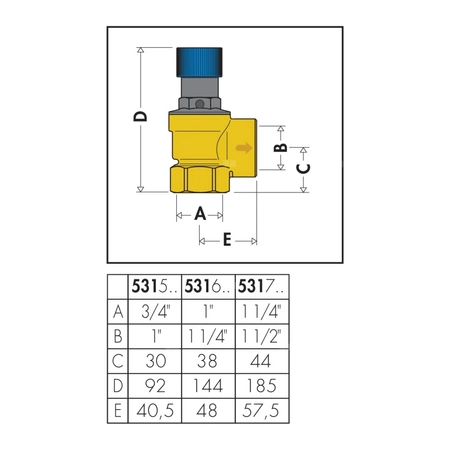 Zawór bezpieczeństwa. Przyłącza z gwintem wewnętrznym 1/2" x 3/4" 10 bar