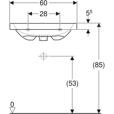 Umywalka GEBERIT iCon Light prostokątna, biała, 600mm, bez otworu na baterię, bez odpływu przelewowego, półka od ściany