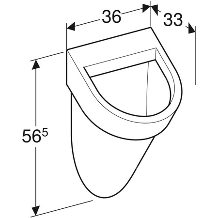 Pisuar Geberit Flow, dopływ z tyłu, odpływ do tyłu: T=33cm, Odpływ=Do tyłu, Dopływ=Z tyłu, Biały