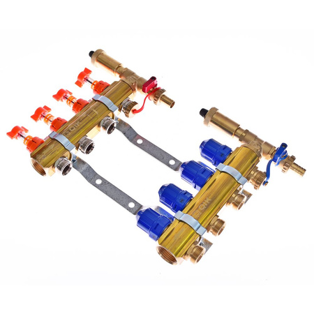 Rozdzielacz do ogrzewania podłogowego QIK Optimo STANDARD III - RMSZT-1-50 10-obieg. mosiądz GW 1'' x GZ 3/4'' + przepływomierz