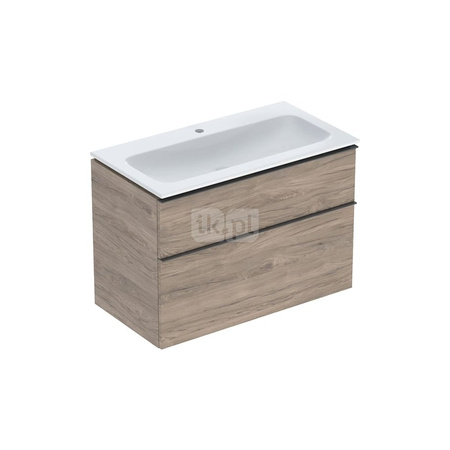 Umywalka GEBERIT iCon prostokątna, biała, 600mm, otwór na baterię na środku, nakładany od góry, bez odpływu przelewowego, półka od ściany